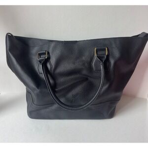 Black Pebbled Leather Tote Bag Gold Hardware Magnetic Snap Closure Large Handbag